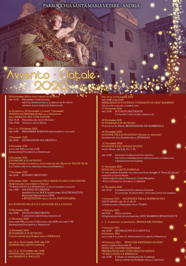 Il programma di avvento e Natale 2020 della Parrocchia santa Maria Vetere